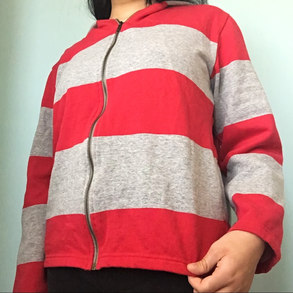 UNO Red and Gray Striped Zip-up Jacket